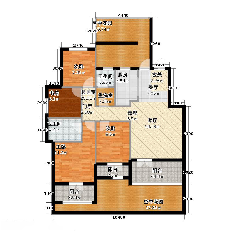 天下锦程4室3厅2卫1厨141㎡户型图