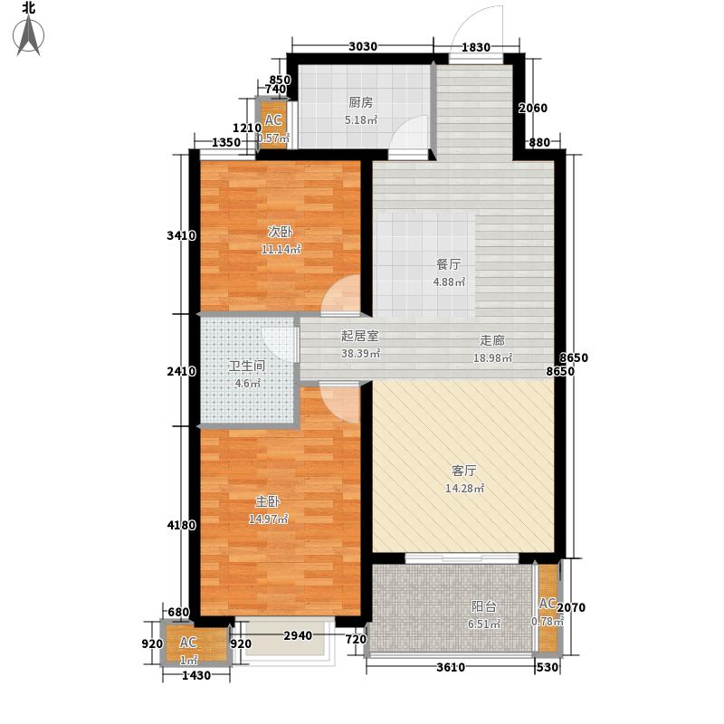 同祥城2室2厅1卫1厨117㎡户型图