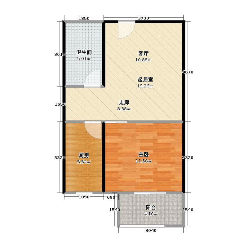 橡嵘湾1室1厅1卫1厨57㎡户型图