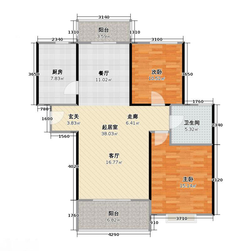 橡嵘湾2室2厅1卫1厨95㎡户型图