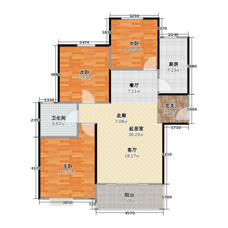 橡嵘湾3室2厅1卫1厨103㎡户型图