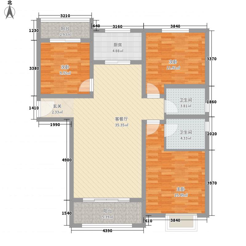 橡嵘湾3室1厅2卫1厨132㎡户型图