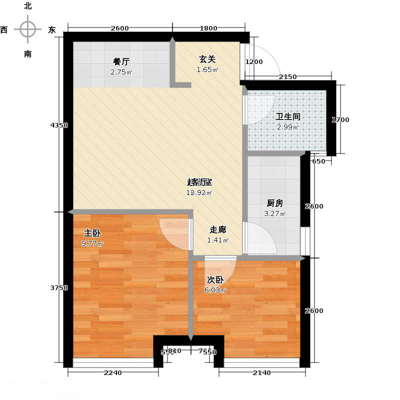 天宁小筑2室2厅1卫1厨64㎡户型图