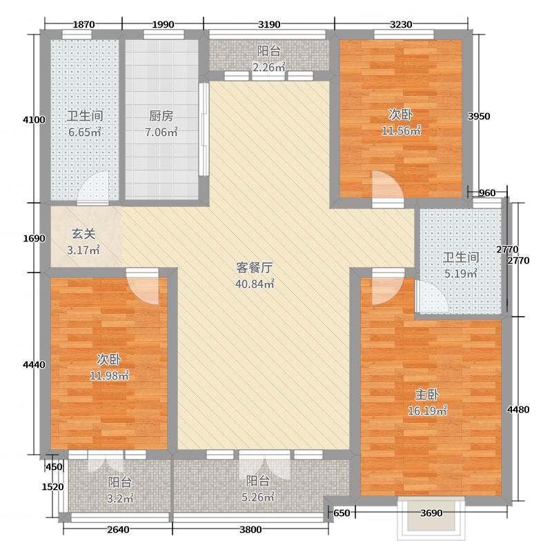 天玺名著3室2厅2卫1厨138.00㎡户型图02