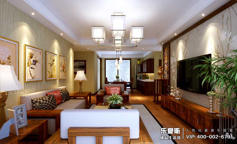 奥北公园三室新中式风格装修效果图