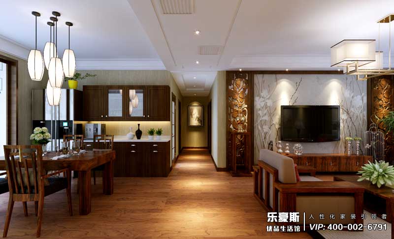 奥北公园三室新中式风格装修效果图