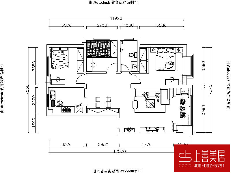 邢台金都华府100平三室一厅现代简约风格装修效果图