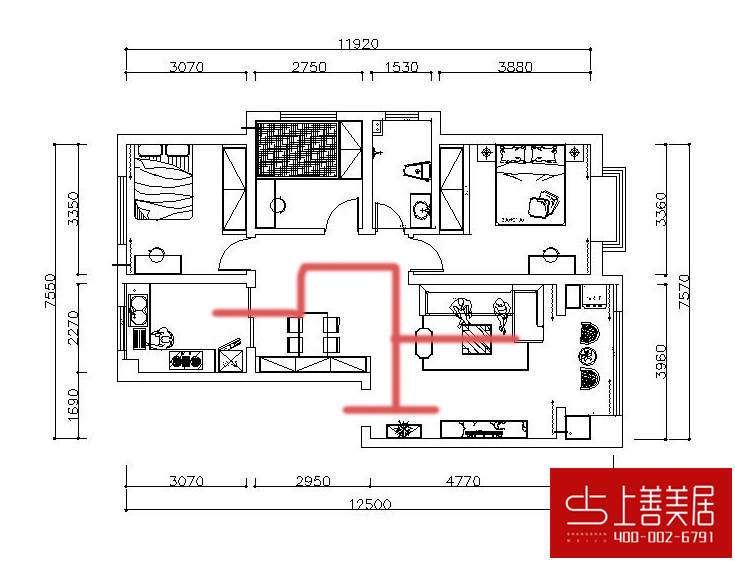 邢台金都华府100平三室一厅现代简约风格装修效果图