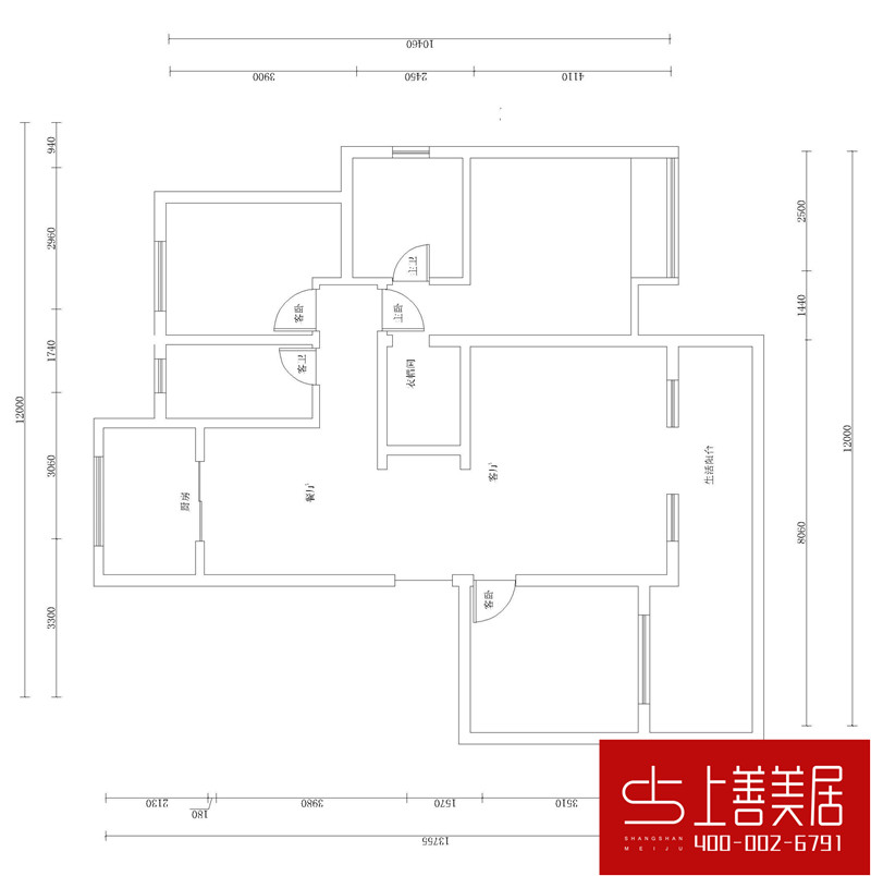 福美小区140平三室两厅两卫新中式装修效果图