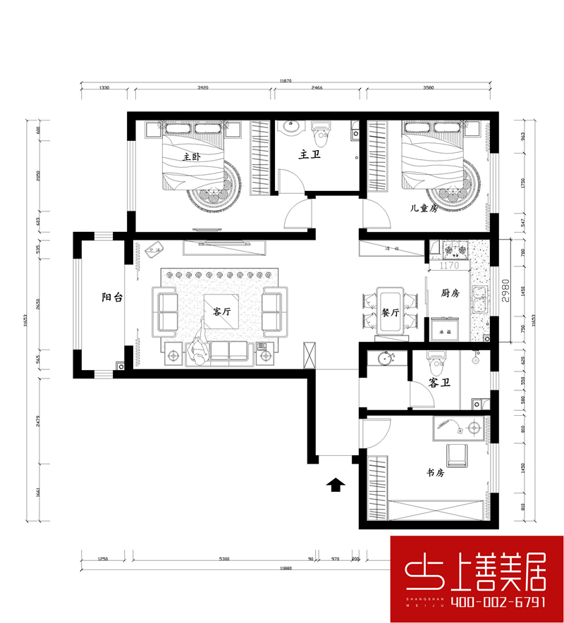 汇君城129平三室两厅简约欧式装修效果图