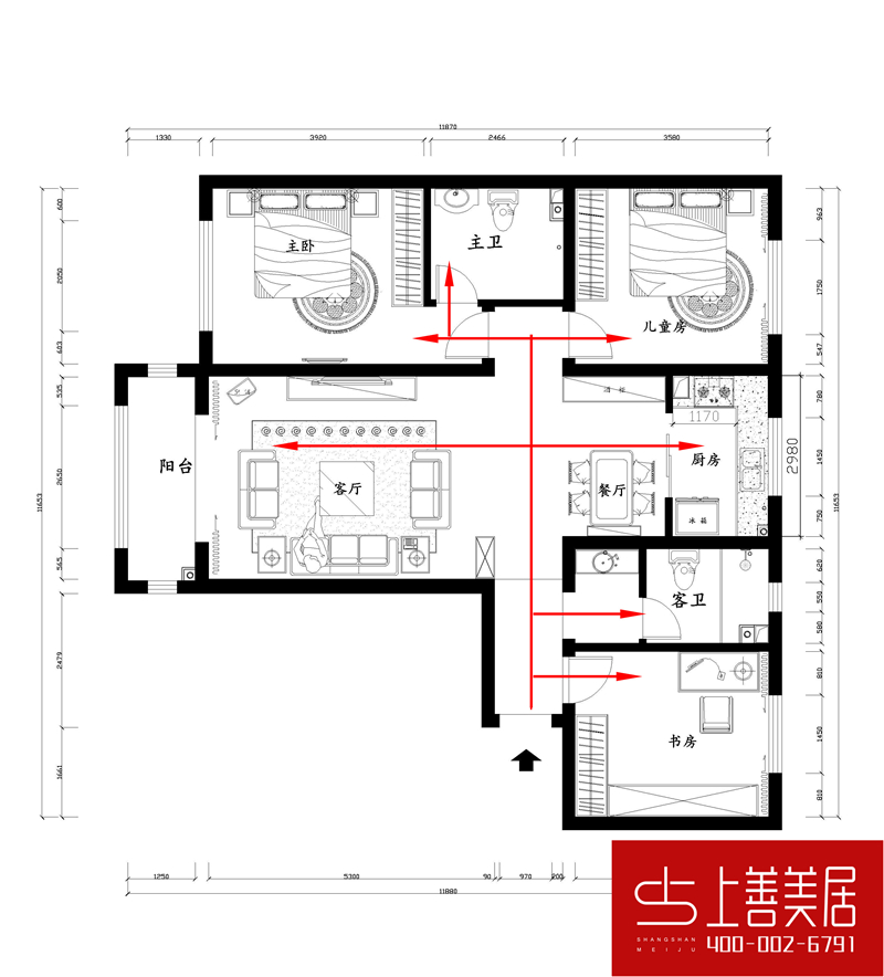汇君城129平三室两厅简约欧式装修效果图