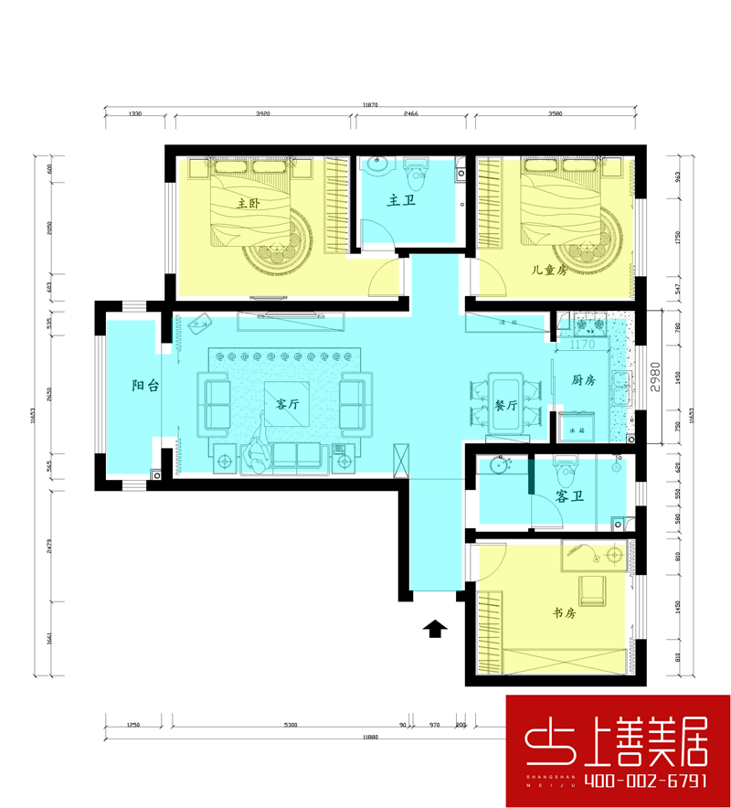 汇君城129平三室两厅简约欧式装修效果图