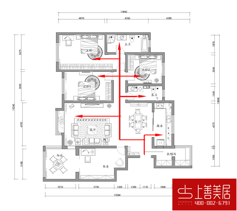 珑玺山170平四室两厅简欧风格装修效果图