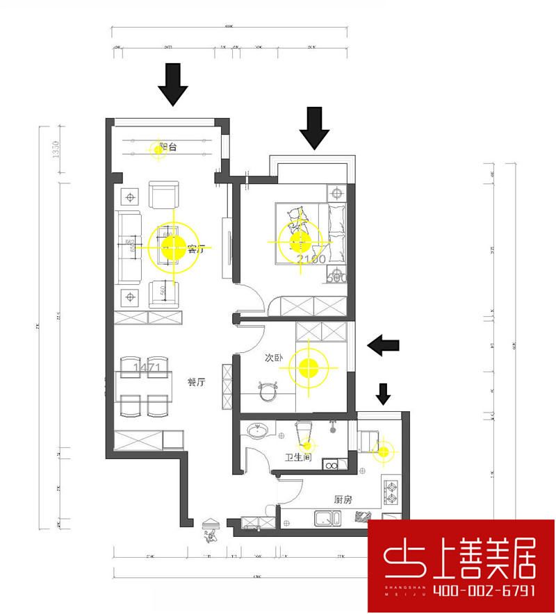 瑞府90平两室两厅简欧风格装修效果图