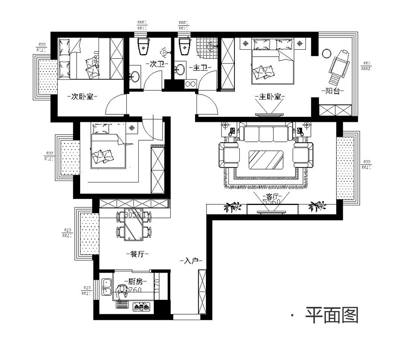 龙溪城138平三室两厅欧式风格装修效果图