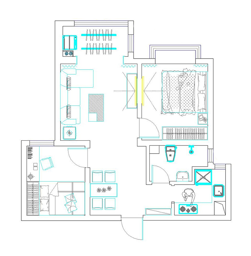 荣盛城75平两室两厅一卫现代简约风格装修效果图