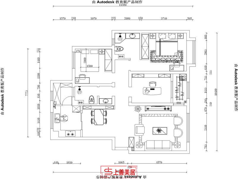 国赫天著135平新中式风格户型图