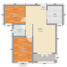 天玺名著2室2厅1卫1厨96.00㎡户型图02_副本