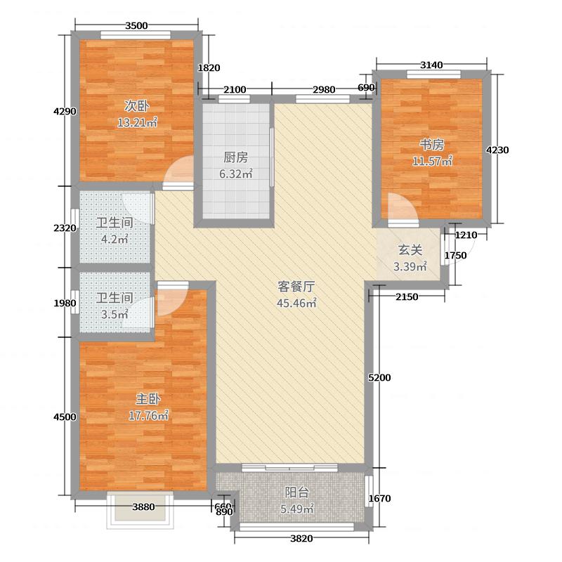 天玺名著3室2厅2卫1厨134平户型图