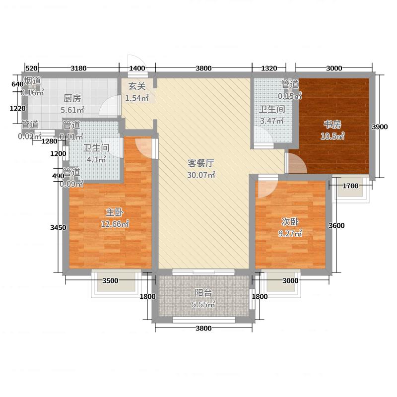 中冶德贤公馆3室2厅2卫1厨123.00㎡户型图