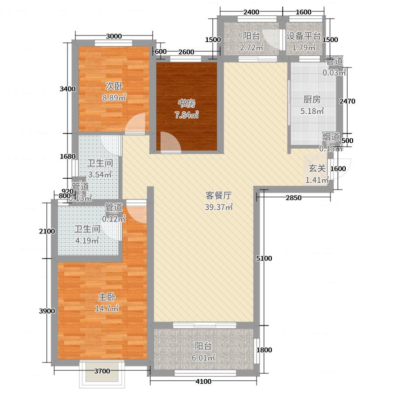 中冶德贤公馆3室2厅2卫1厨138.00㎡户型图