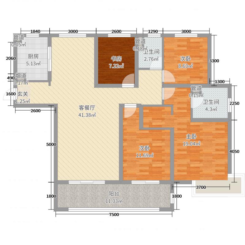 中冶德贤公馆4室2厅2卫1厨160.00㎡户型图