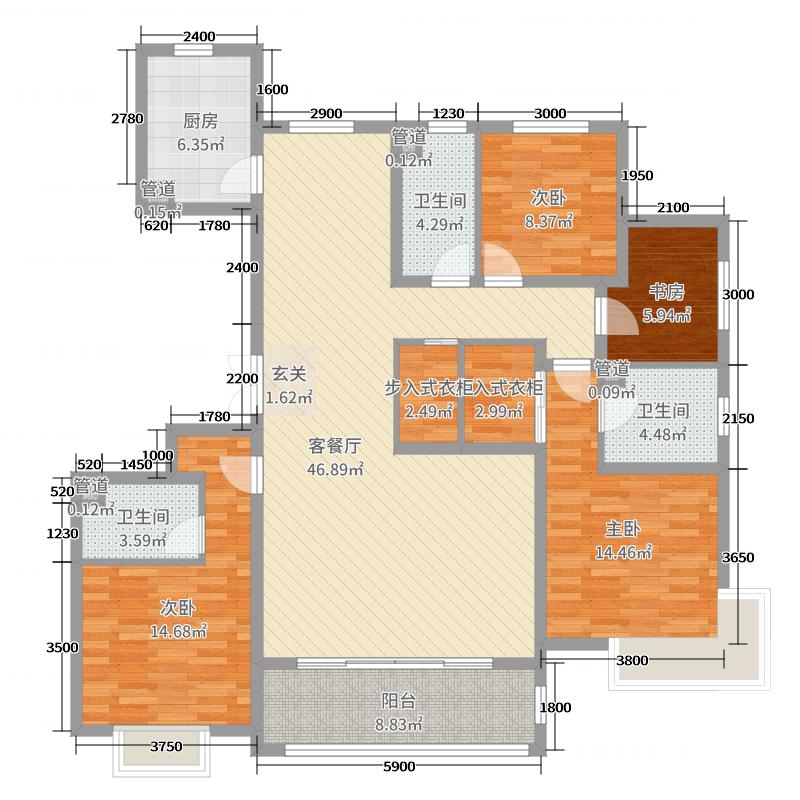 中冶德贤公馆4室2厅3卫1厨174.00㎡户型图