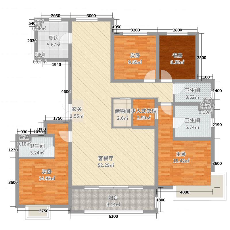 中冶德贤公馆4室2厅3卫1厨186.00㎡户型图