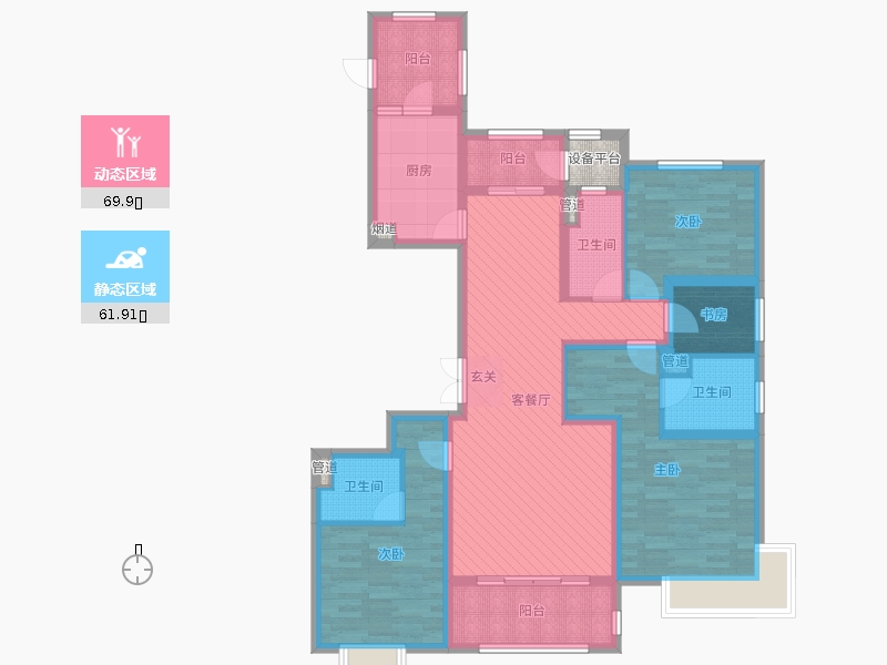 中冶德贤公馆4室2厅3卫1厨164.00㎡户型动静分区图