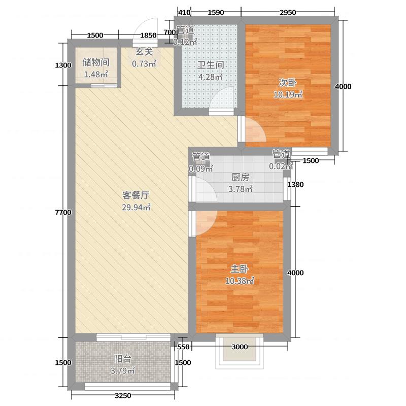 林荫大院2室1厅1卫1厨97㎡户型图