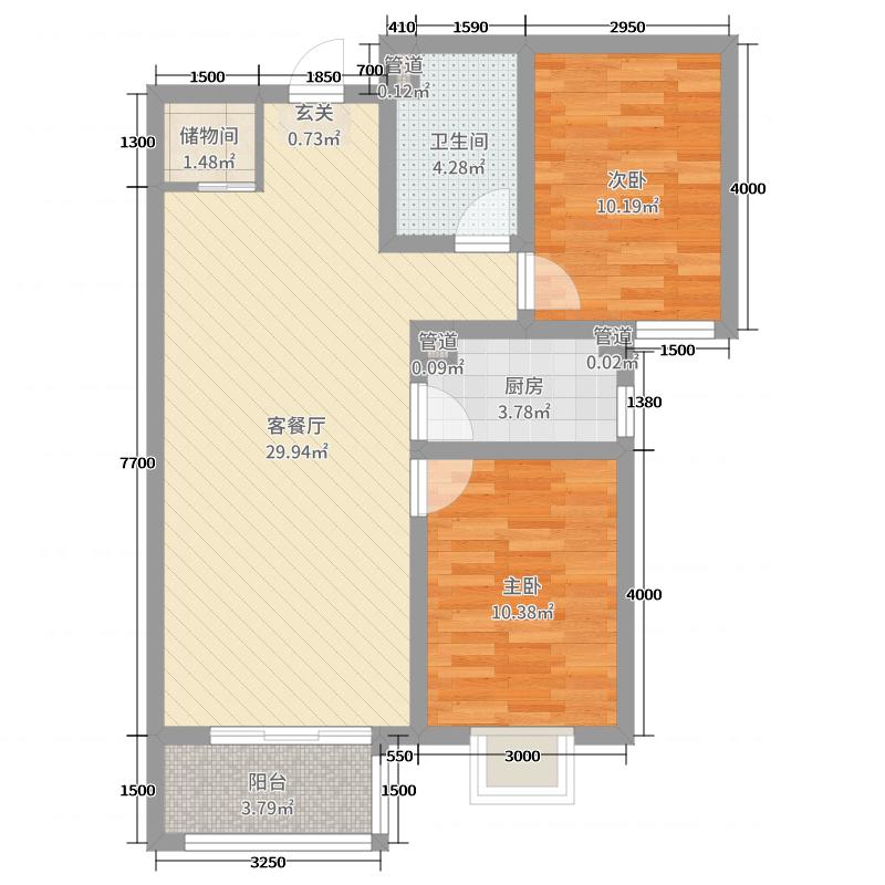 林荫大院2室1厅1卫1厨97㎡户型图