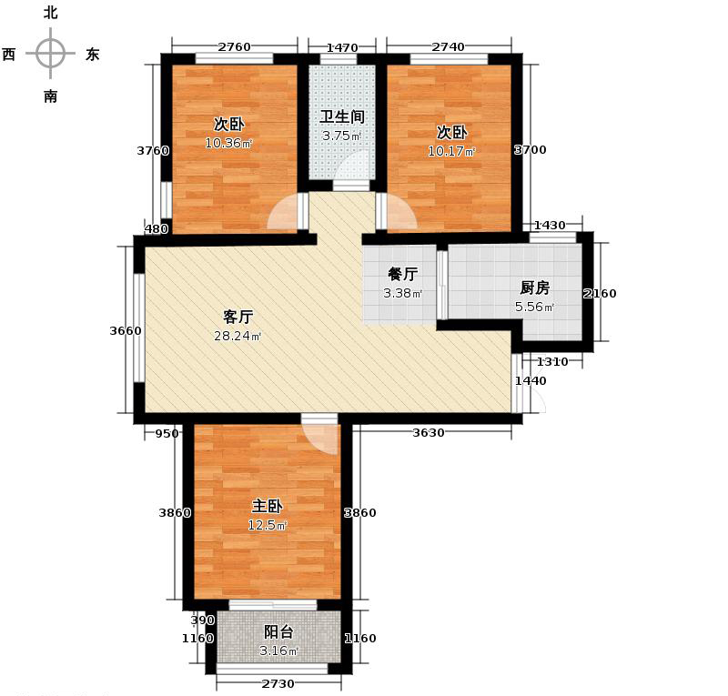 瀚唐3室2厅1卫0厨108.00㎡户型图