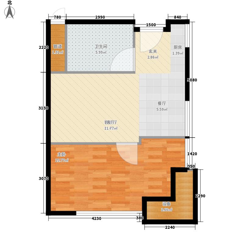 林荫大院1室1厅1卫1厨53.00㎡户型图