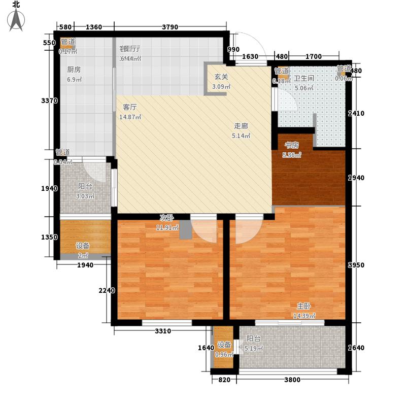 林荫大院2室1厅1卫1厨97.00㎡户型图