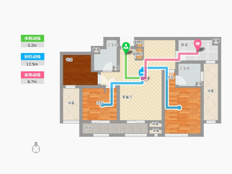 林荫大院3室1厅2卫1厨116.00㎡动线图