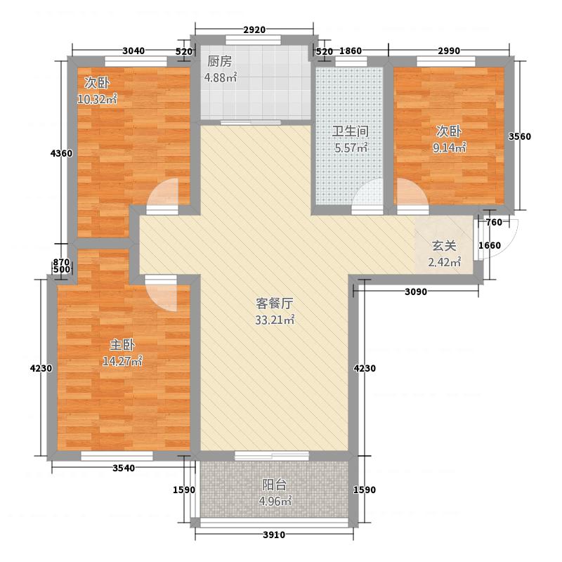 林荫大院3室1厅1卫1厨118.00㎡户型图