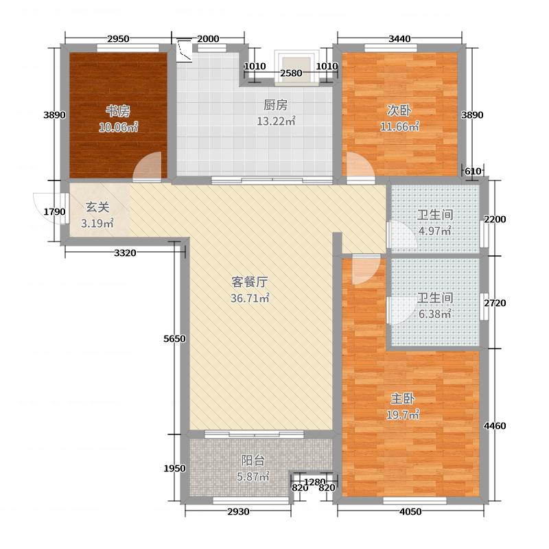 林荫大院3室2厅2卫1厨136.00㎡户型图