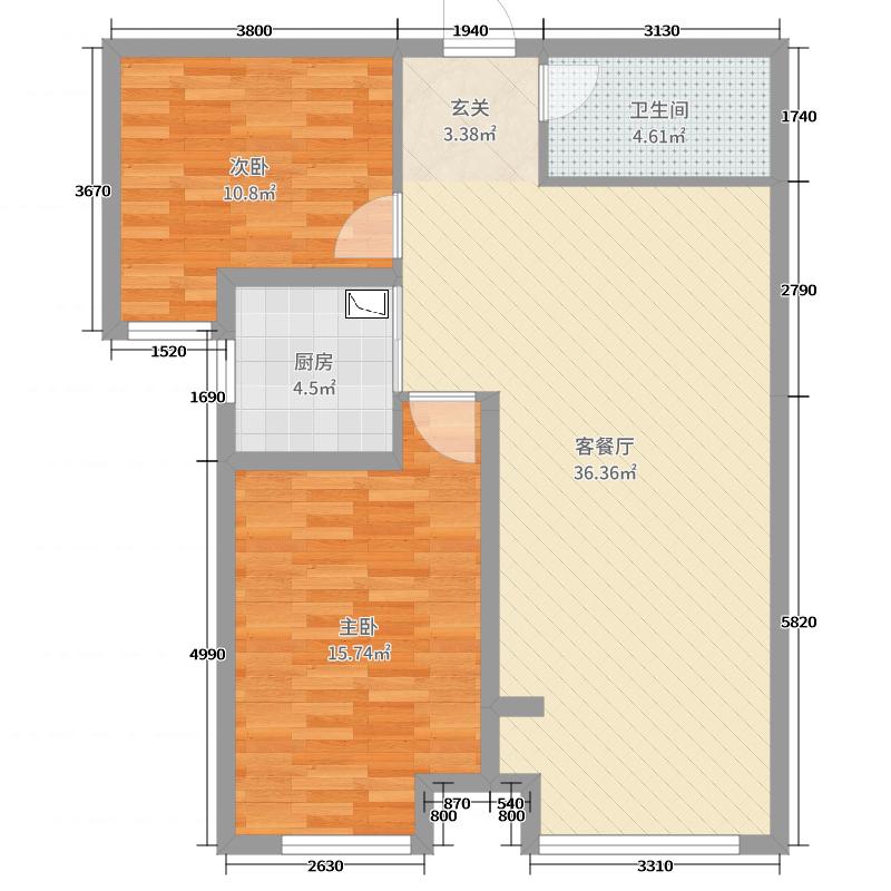 奥北公元2室2厅1卫1厨93㎡户型图