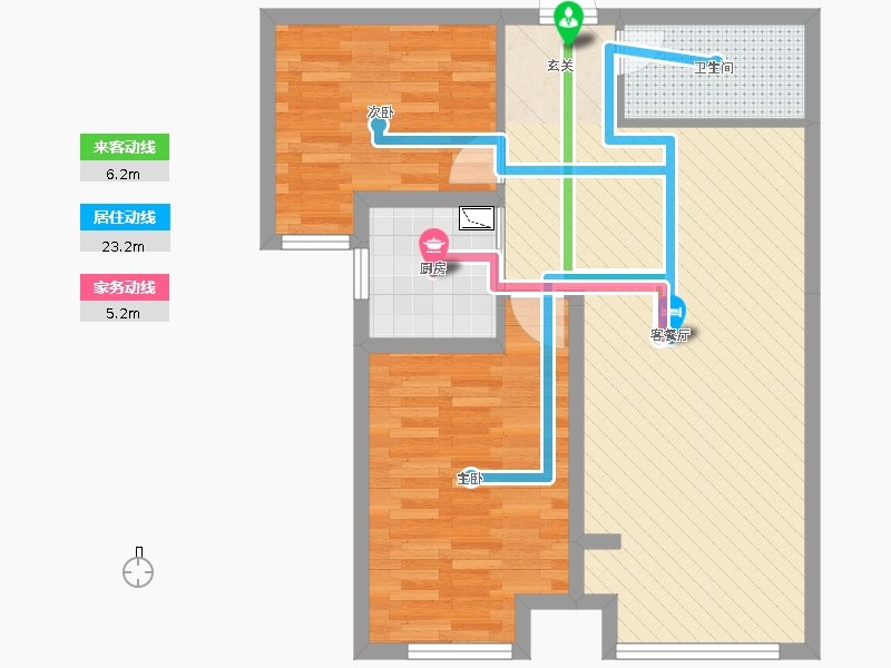 奥北公元2室2厅1卫1厨93.00㎡动线图