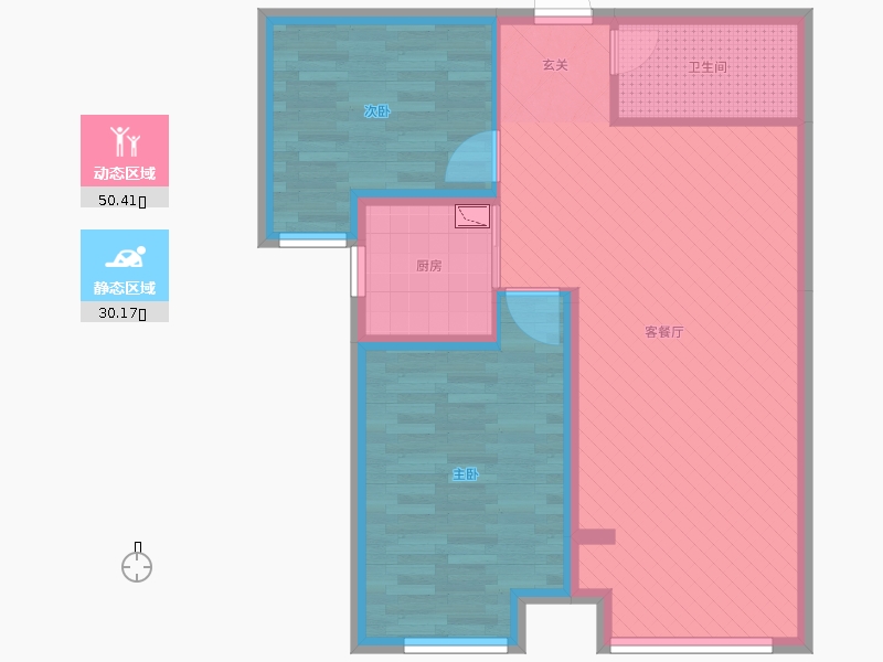 奥北公元2室2厅1卫1厨93.00㎡动静分区图