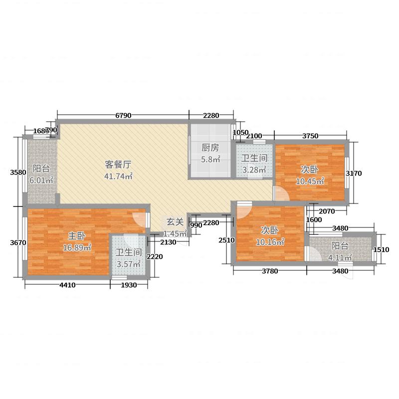 奥北公元3室2厅2卫1厨120.00㎡户型图