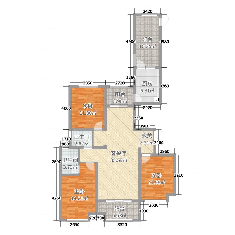 奥北公元3室2厅2卫1厨134㎡户型图