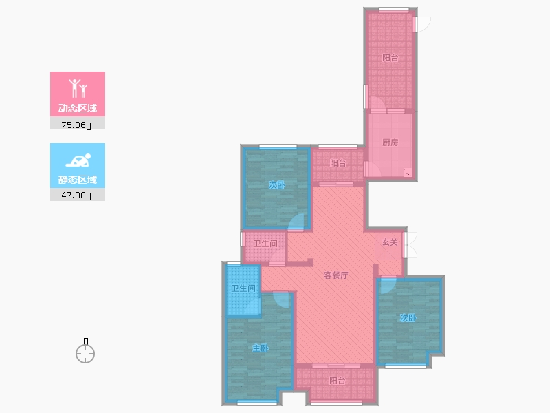 奥北公元3室2厅2卫1厨134.00㎡动静分区图