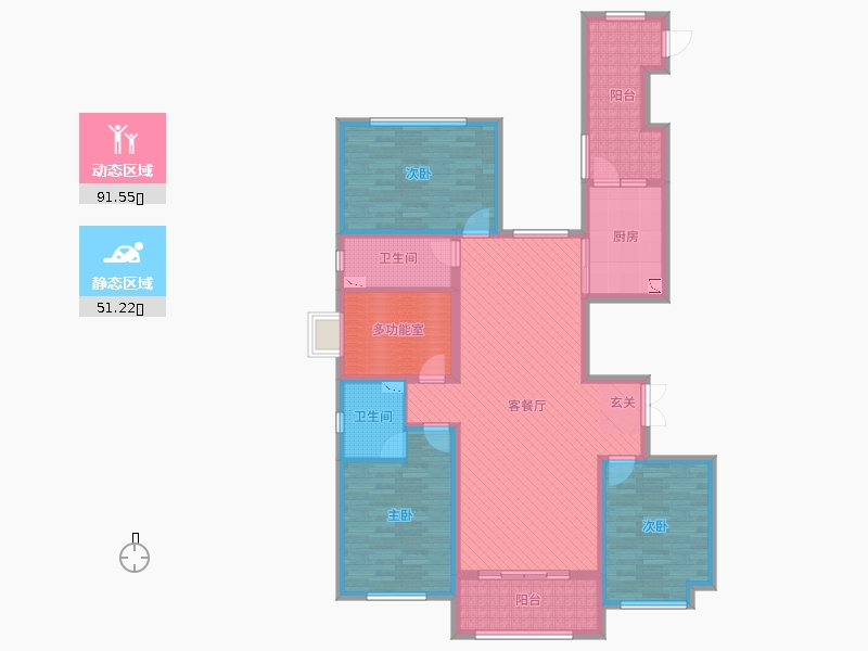 奥北公元3室2厅2卫1厨157.00㎡动静分区图