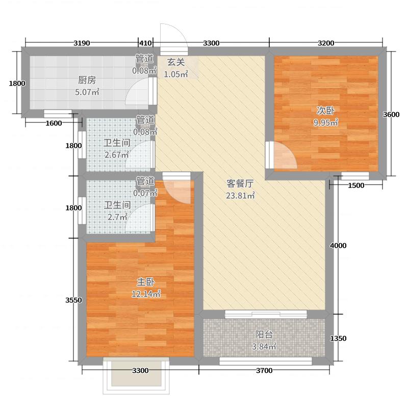 新鼎华府2室2厅2卫1厨99.00㎡户型图