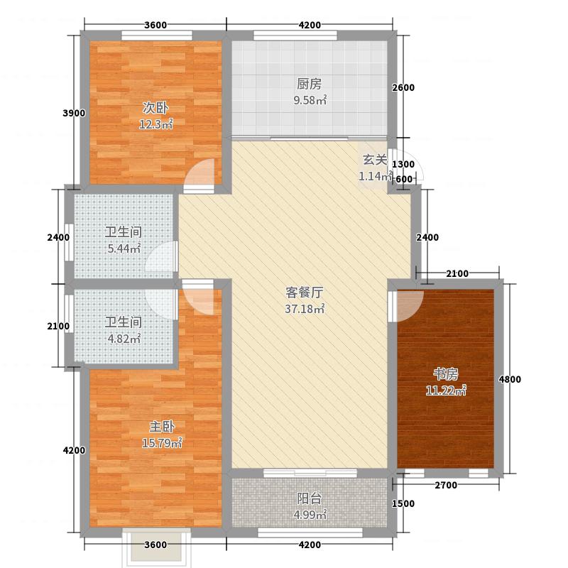 汉嘉海语城3室2厅2卫1厨135.00㎡户型图