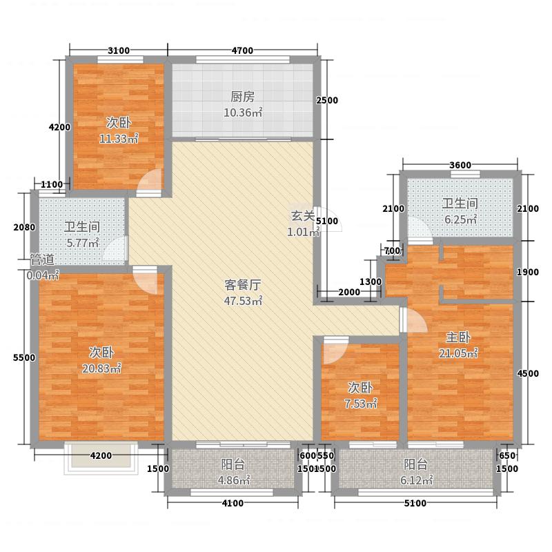 汉嘉海语城4室2厅2卫1厨206.00㎡户型图