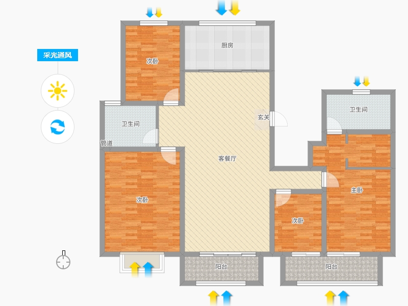 汉嘉海语城4室2厅2卫1厨206.00㎡采光通风图