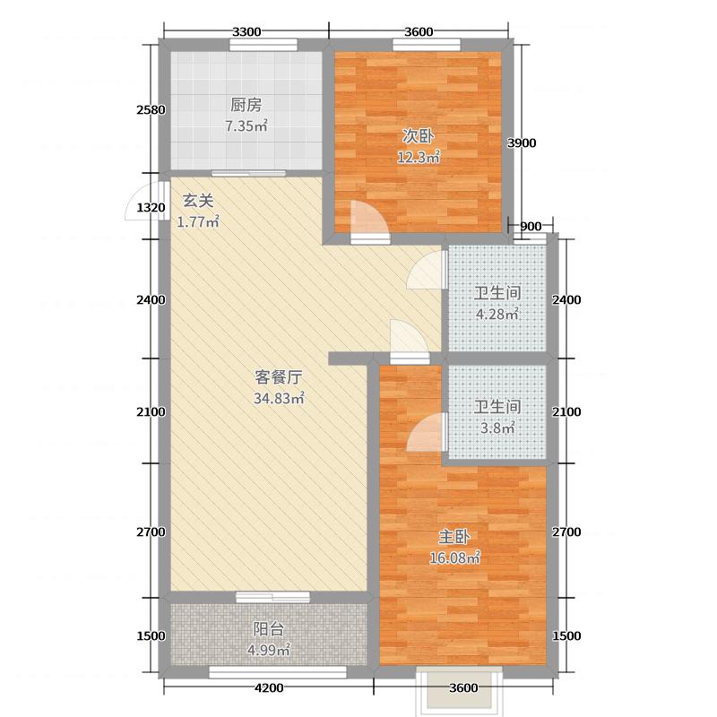 汉嘉海语城2室2厅2卫1厨112.00㎡户型图