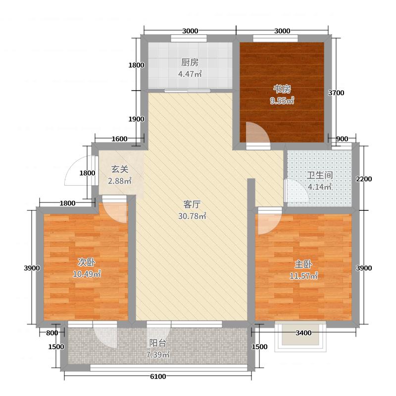 荣盛锦绣学府3室1厅1卫1厨115㎡户型图